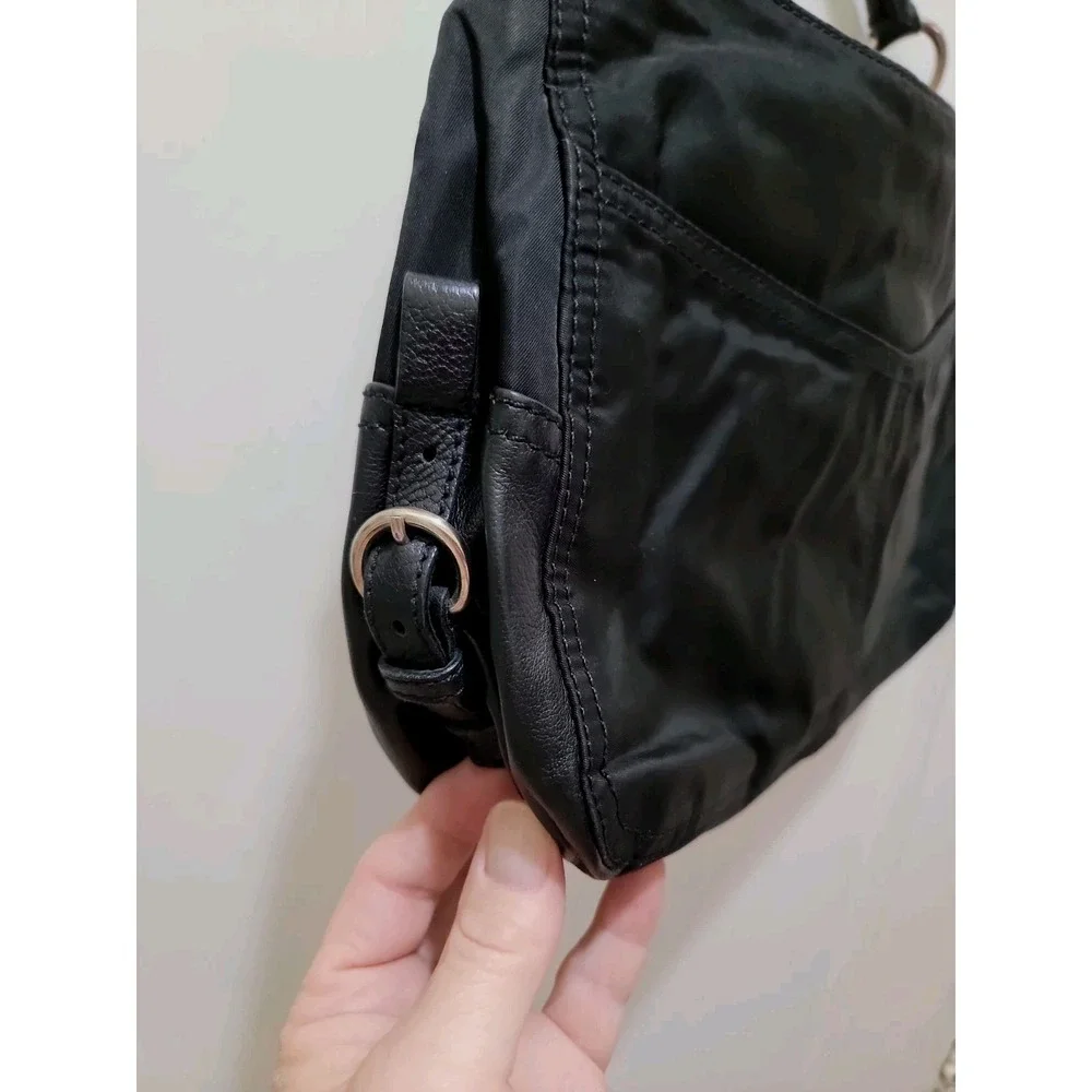 Prada Tessuto Nylon Leather Trim Hand Bag Black Dual Zip Pockets Authentic